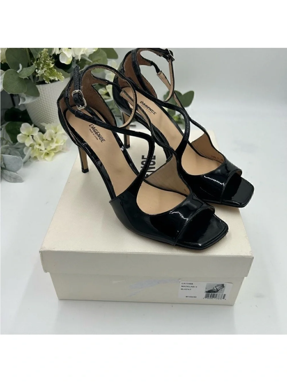 Women’s L’Agence patent leather sandal size 40 made in Spain